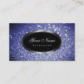 Zwart Sparkle Blauw Glitter en Zilveren Ovale Vorm Visitekaartje (Voorkant)