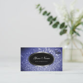 Zwart Sparkle Blue Glitter Silver Oval Shape Logo Visitekaartje (Staand voorkant)
