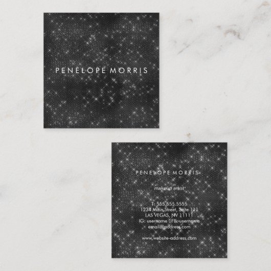 Zwart Sparkle Glitter Beauty Stylist Vierkante Visitekaartje (Voorkant / Achterkant)