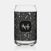 Zwart sparkles girly bling Custom Monogram Blikvorm Glas (Voorkant)