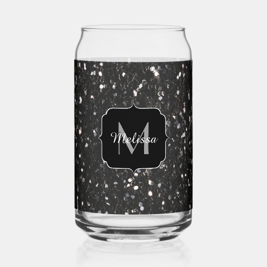 Zwart sparkles girly bling Custom Monogram Blikvorm Glas (Voorkant)