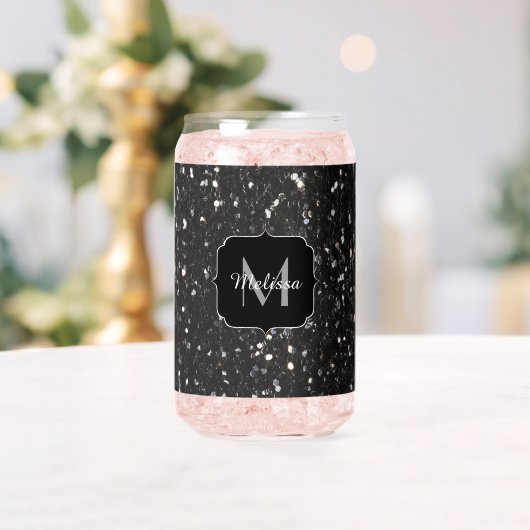 Zwart sparkles girly bling Custom Monogram Blikvorm Glas (Insitu (Huwelijk))