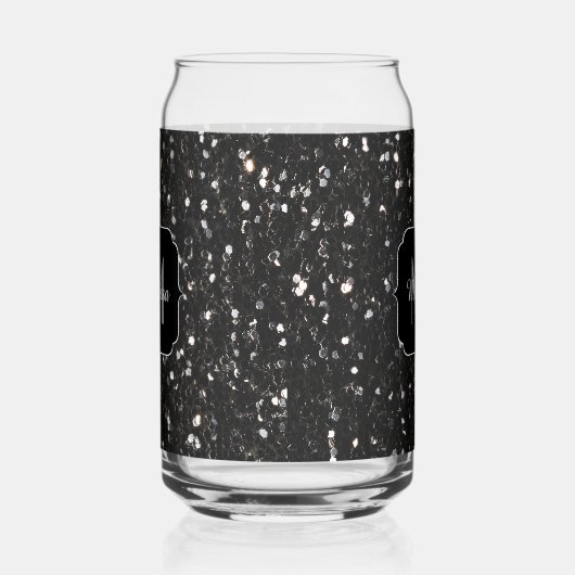Zwart sparkles girly bling Custom Monogram Blikvorm Glas (Rechts)