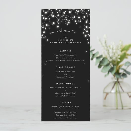 Zwart Sparkling Lights Kerst Flat 4 Cursus Menu (Staand voorkant)