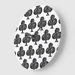 Zwart Spelen Kaart Symbool Club Vorm Lino Cut Grote Klok