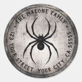 Zwart spin Halloween retouradreslabel Ronde Sticker (Voorkant)