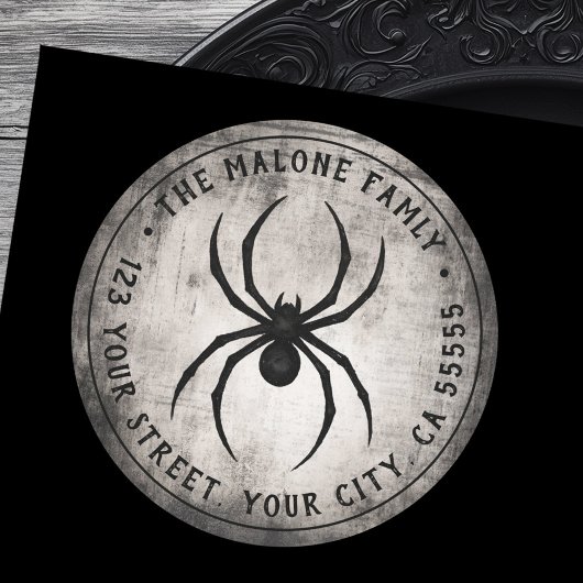 Zwart spin Halloween retouradreslabel Ronde Sticker