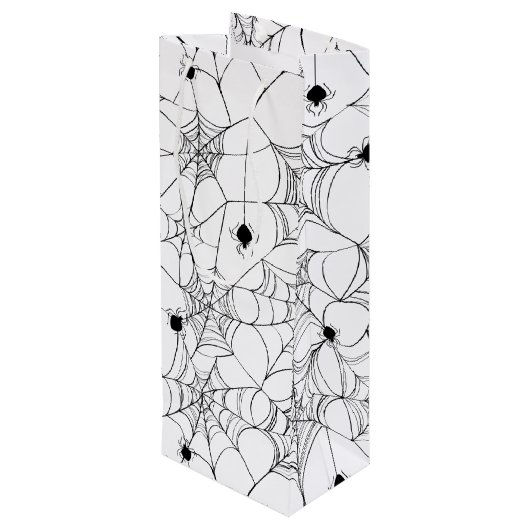 Zwart spinnenweb Halloween Wijn Cadeautas (Achterkant Gekanteld)
