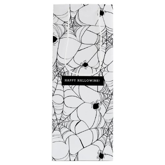 Zwart spinnenweb Halloween Wijn Cadeautas (Voorkant)