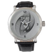 Zwart spiraaltje, DIY-naam wit & Blk omtrek, grijs Horloge (Voorkant)