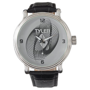 Zwart spiraaltje, DIY-naam wit & Blk omtrek, grijs Horloge