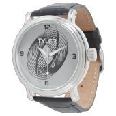 Zwart spiraaltje, DIY-naam wit & Blk omtrek, grijs Horloge (Gekanteld)