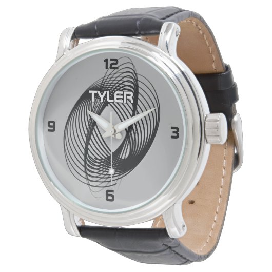 Zwart spiraaltje, DIY-naam wit & Blk omtrek, grijs Horloge (Gekanteld)