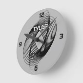 Zwart spiraaltje, DIY-naam wit & Blk omtrek, grijs Ronde Klok (Hoek)