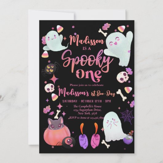 zwart Spooky One Halloween Ghost 1e Verjaardag Kaart (Voorkant)