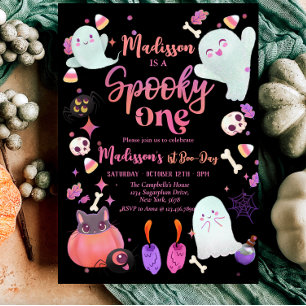 zwart Spooky One Halloween Ghost 1e Verjaardag Kaart