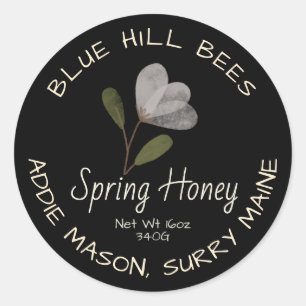 Zwart Spring Honey Label Witte Waterverf Bloem