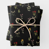 Zwart  Spring Wildflower Pattern Inpakpapier Vel (In situ)