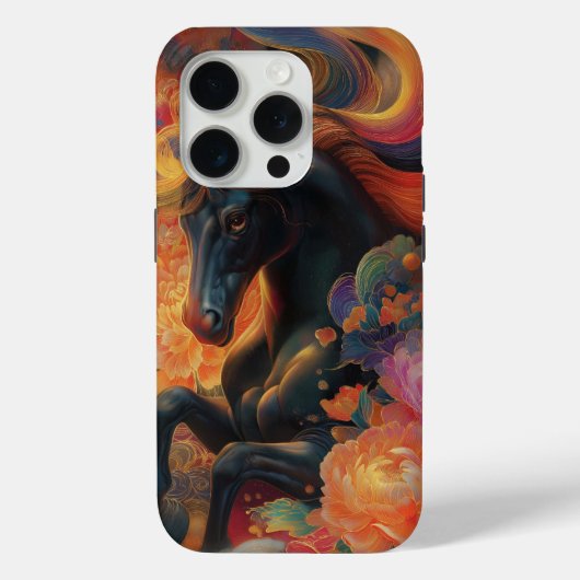 Zwart Stalhengst Bloemstuk Kunstontwerp Case-Mate iPhone Case (Achterkant)