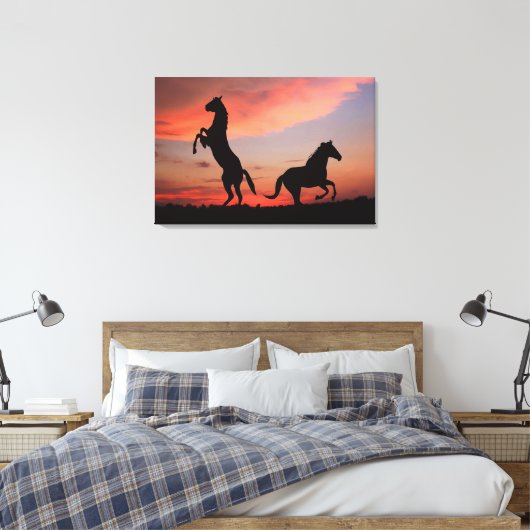 Zwart stallonsilhouet canvas afdruk (Insitu (Slaapkamer))