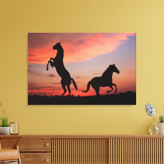 Zwart stallonsilhouet canvas afdruk (Insitu (Woonkamer))