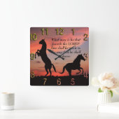 Zwart stallonsilhouet vierkante klok (Huis)