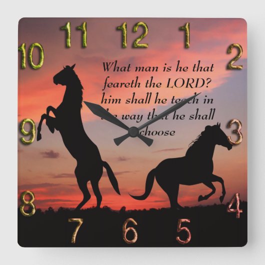 Zwart stallonsilhouet vierkante klok (Voorkant)