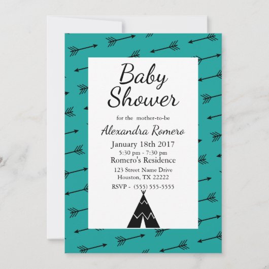 Zwart stamkruid en teePee-Baby shower Kaart (Voorkant)