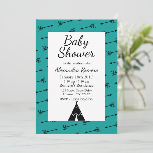 Zwart stamkruid en teePee-Baby shower Kaart (Staand voorkant)