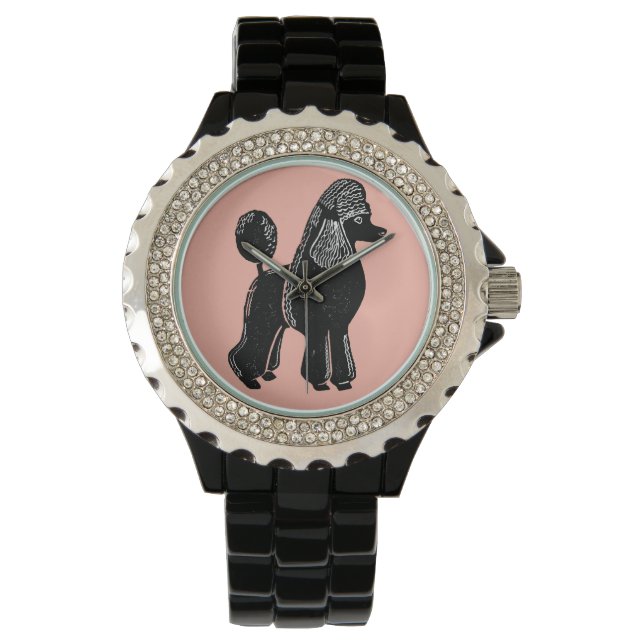 Zwart Standaard Poedel Vrouwen Polshorloge Horloge (Voorkant)