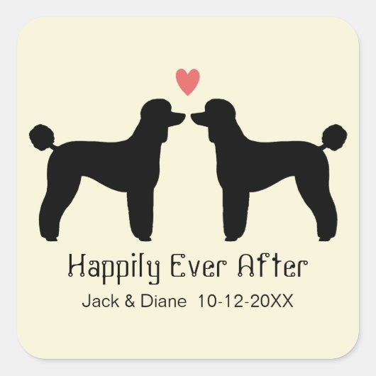 Zwart Standaard Poedels met Hart en Tekst Vierkante Sticker (Voorkant)