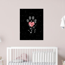 Zwart Starlight Roze Hart Hond Paw Print Pet Name