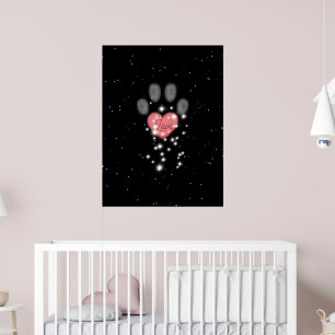 Zwart Starlight Roze Hart Hond Paw Print Pet Name