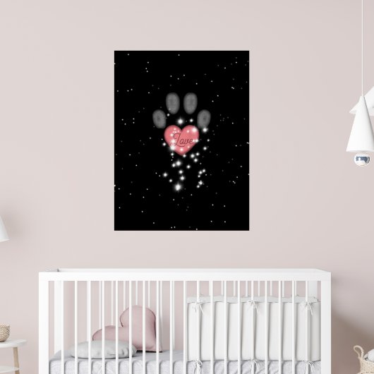 Zwart Starlight Roze Hart Hond Paw Print Pet Name (Kinderkamer 2)