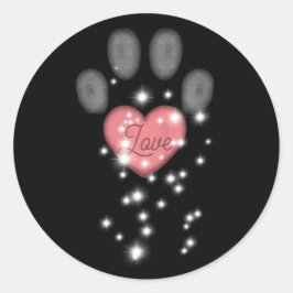 Zwart Starlight Roze Hart Hond Paw Print Pet Name Ronde Sticker