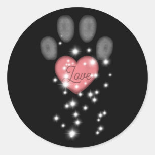 Zwart Starlight Roze Hart Hond Paw Print Pet Name Ronde Sticker