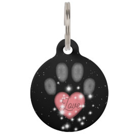 Zwart Starlight Roze Hart Hond Paw Print Schattige Huisdierpenning