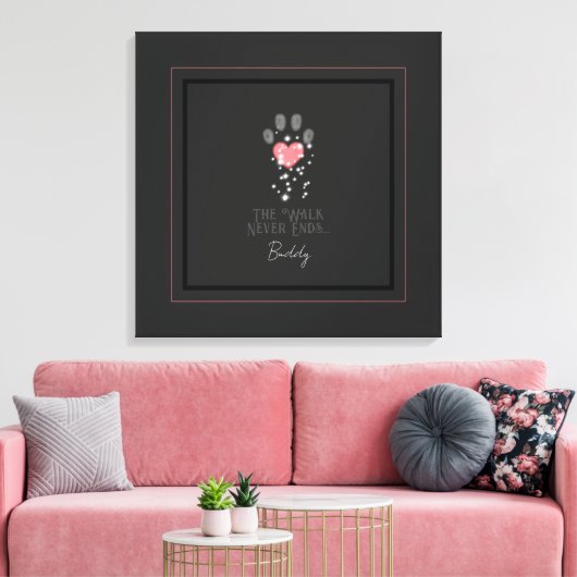 Zwart Starlight Roze Hart Poot Print Hond Memorial (Insitu (Woonkamer))