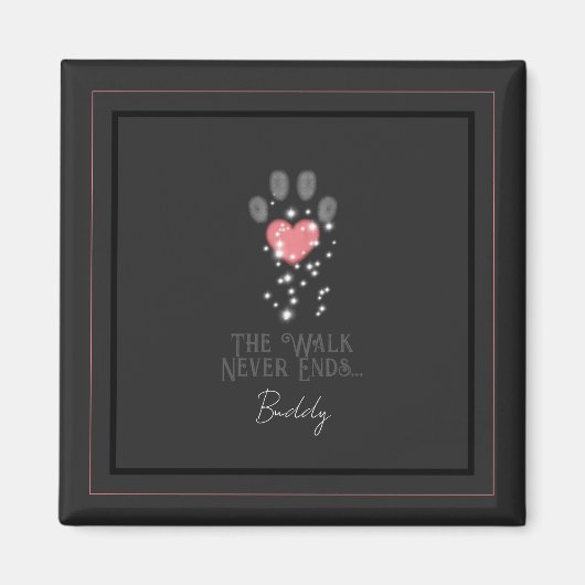 Zwart Starlight Roze Hart Poot Print Hond Memorial Magneet (Voorkant)