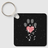 Zwart Starlight Roze Hart Poot Print Hond Memorial Sleutelhanger (Voorkant)