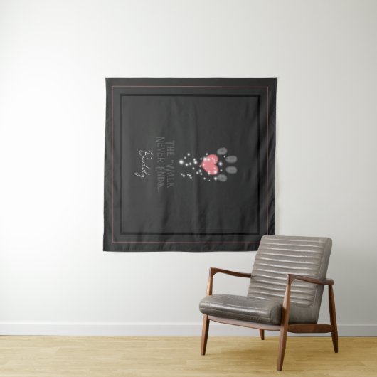 Zwart Starlight Roze Hart Poot Print Hond Memorial Wandkleed (In Situ (horizontaal))
