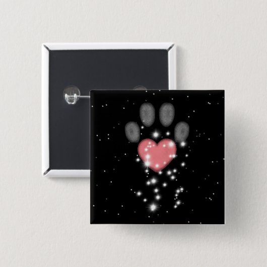 Zwart Starlight Roze Hart Poot Print Hond Vierkante Button 5,1 Cm (Voorkant /achterkant)