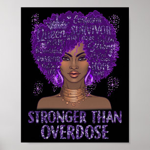Zwart sterker dan overdosis Awareness Ribbon Purp Poster
