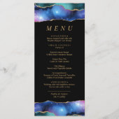 Zwart & sterren Blue Gold Calligraphy WeddenMenu Menu (Voorkant)