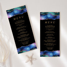 Zwart & sterren Blue Gold Calligraphy WeddenMenu