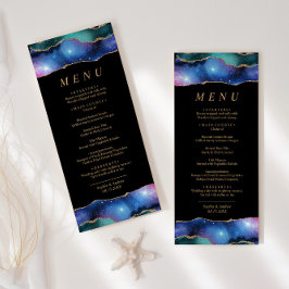 Zwart & sterren Blue Gold Calligraphy WeddenMenu Menu