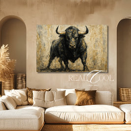 Zwart stier westerse muur kunst schilderij canvas afdruk