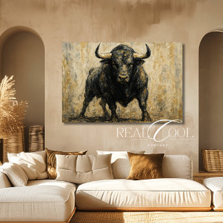 Zwart stier westerse muur kunst schilderij canvas afdruk