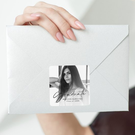 Zwart Stijlvol Afstuderen van de Foto van het Manu Vierkante Sticker