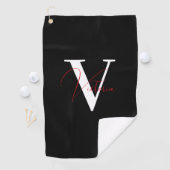 Zwart stijlvol chic custom monogram golfhanddoek (Insitu)